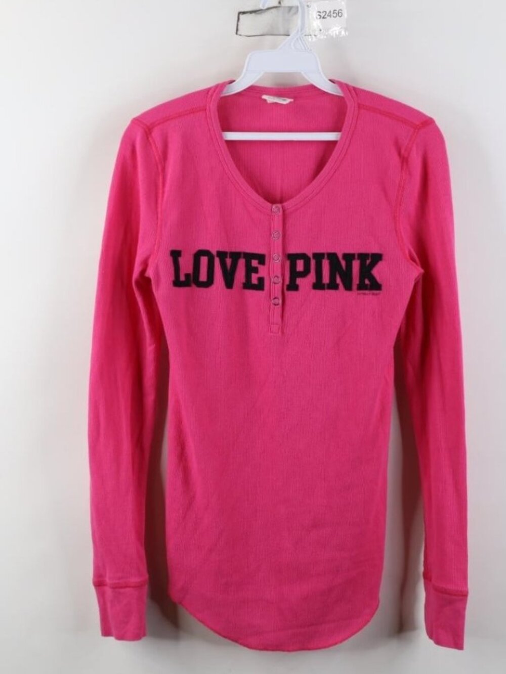 Vtg Y2K Victorias Secret Pink Womens Medium Babydoll Thermal Knit Henley T-Shirt